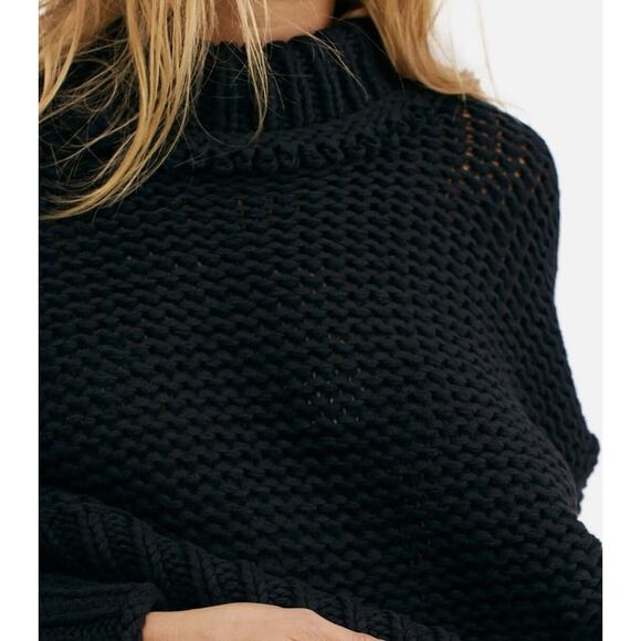 Free People Sweater Womens Medium Black Chunky Knit Turtleneck Pullover Boho - Picture 2 of 12